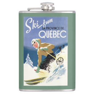Woman Skiing - Both English and French Poster Hip Flask