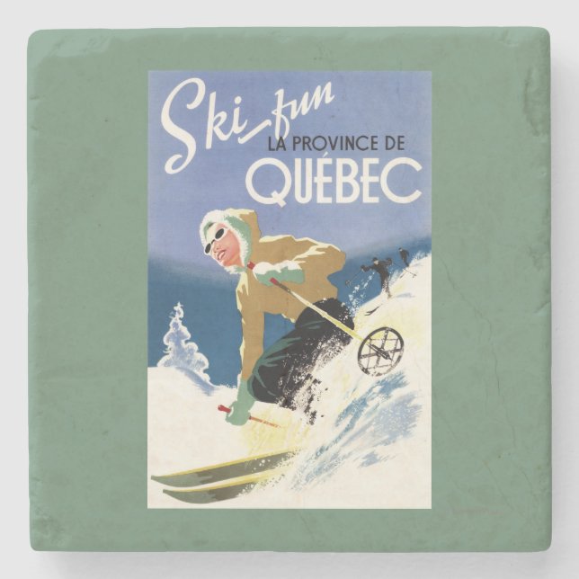 Woman Skiing - Both English and French Poster Stone Coaster (Front)