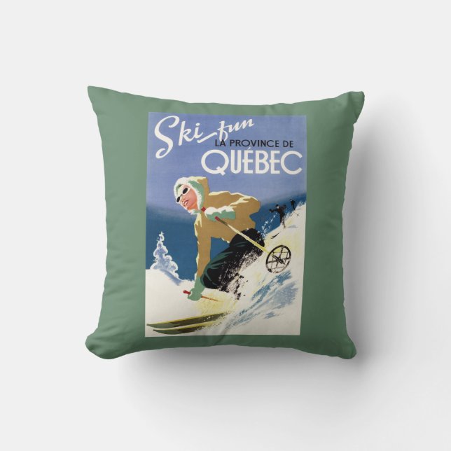 Woman Skiing - Both English and French Poster Throw Pillow (Front)