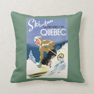 Woman Skiing - Both English and French Poster Throw Pillow