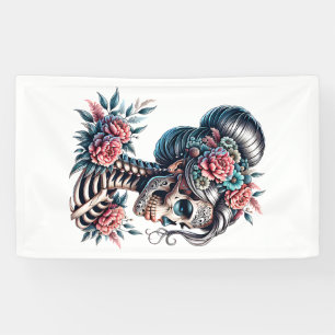 Woman Skull Dia De Los Muertos Skeleton Banner