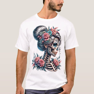 Woman Skull Dia De Los Muertos Skeleton T-Shirt