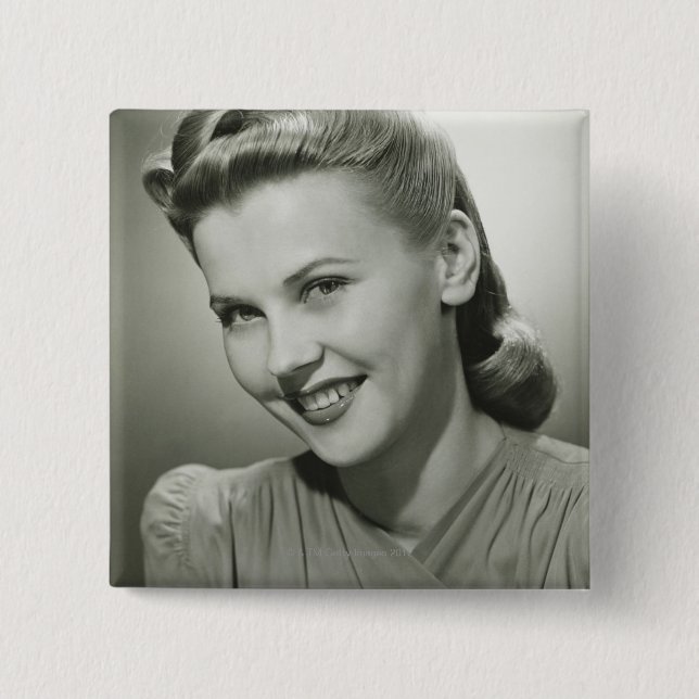 Woman Smiling 2 Inch Square Button (Front)