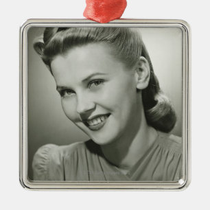Woman Smiling 2 Metal Ornament