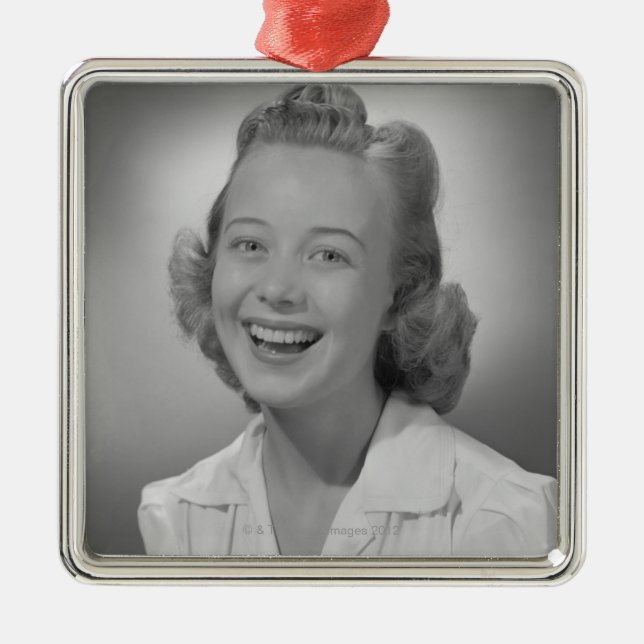 Woman Smiling Metal Ornament (Front)