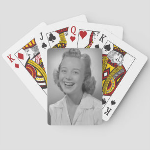 Woman Smiling Playing Cards