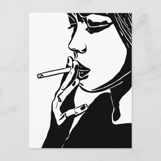 Woman Smoking Abstract Black & white Original art Postcard (Front)