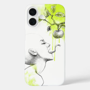 Woman Snake tongue Apple Green splash Surreal art iPhone 16 Case