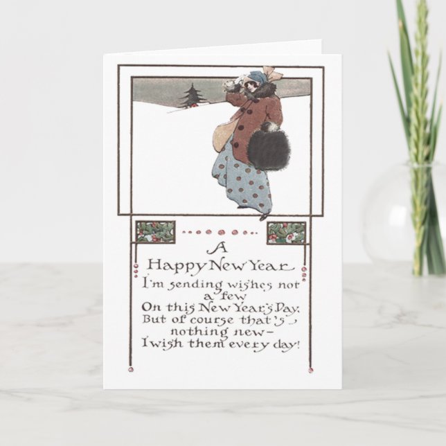 Woman Snow Holly Holiday Card (Front)