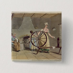 Woman Spinning, from 'Costume of Yorkshire' 2 Inch Square Button