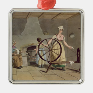 Woman Spinning, from 'Costume of Yorkshire' Metal Ornament