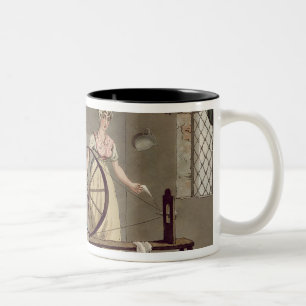 Woman Spinning, from 'Costume of Yorkshire' Two-Tone Coffee Mug