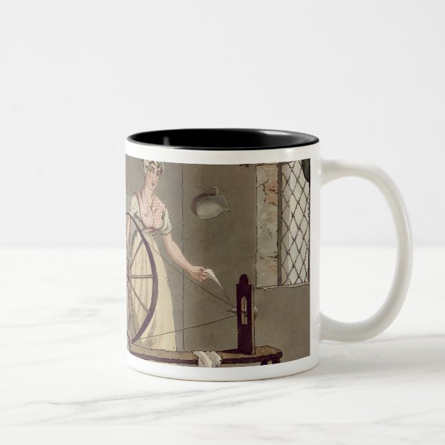 Woman Spinning, from 'Costume of Yorkshire' Two-Tone Coffee Mug (Right)