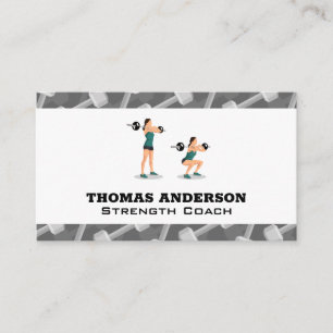 Woman Squatting Barbell   Dumbbells Pattern Business Card