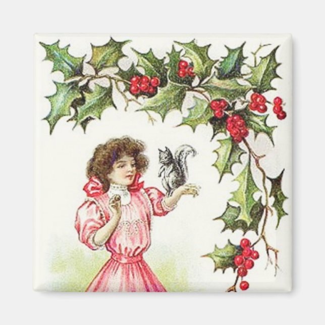 Woman & Squirrel Vintage Magnet (Front)