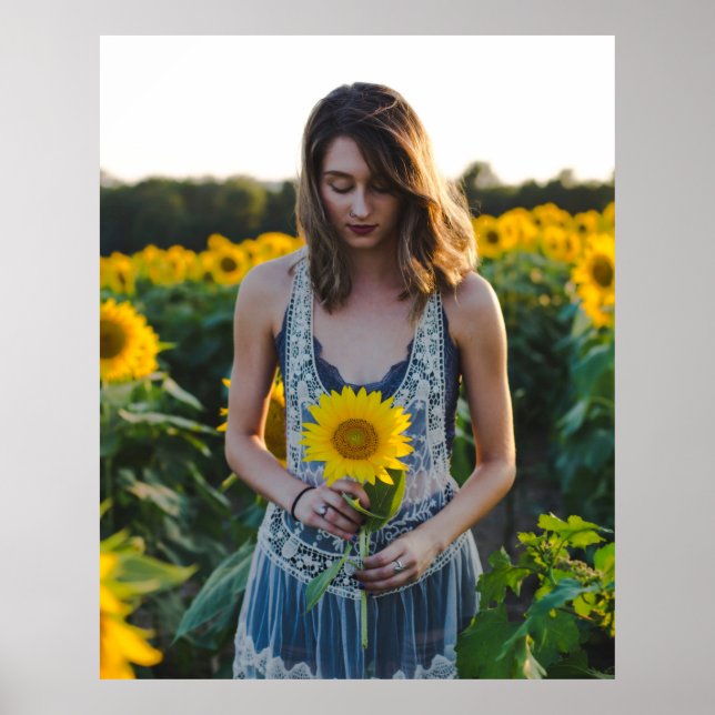 Woman standing at sunflower field poster (Front)
