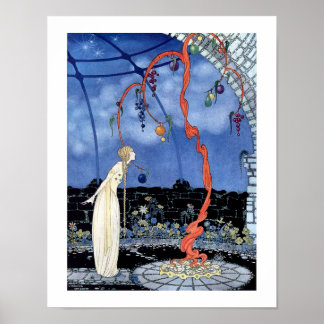 Woman standing before a strange tree poster