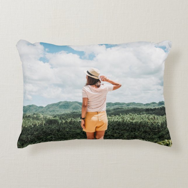 Woman standing near trees accent pillow (Front)