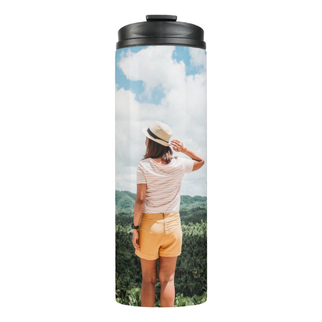 Woman standing near trees thermal tumbler (Front)