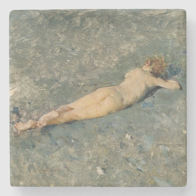 Woman Sunbathing on the Beach at Portici Stone Coaster (Front)