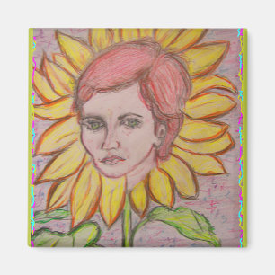 Woman Sunflower Magnet