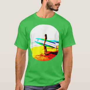 Woman Surfer on Beach Holding Surfboard T-Shirt