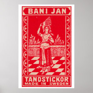 Woman Sweden 1920s-30s Matchbox Label - Vintage Poster