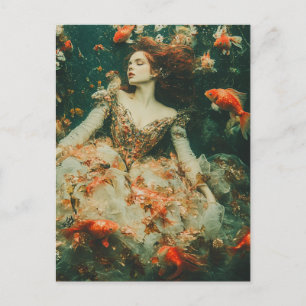 Woman Swims with Goldfish Fantasy Fashions Postcard