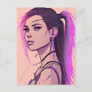 Woman synthwave-punk Postcard