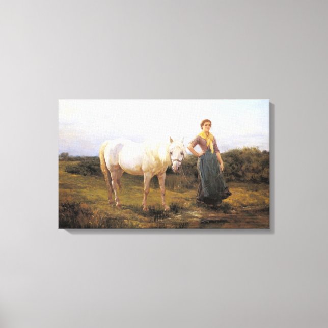 Woman Taking a Horse to Water (by Heywood Hardy) Canvas Print (Front)