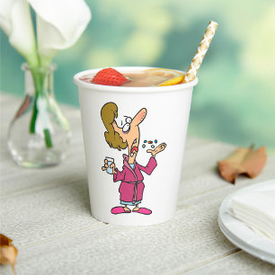 Woman Taking Pills Paper Cups