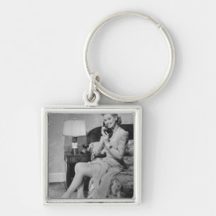 Woman Talking on Phone Keychain