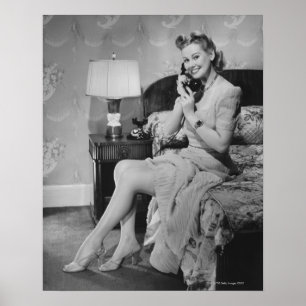 Woman Talking on Phone Poster