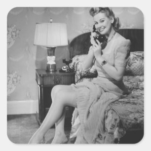 Woman Talking on Phone Square Sticker