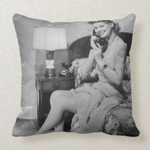 Woman Talking on Phone Throw Pillow