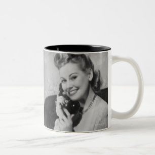 Woman Talking on Phone Two-Tone Coffee Mug