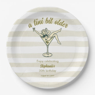Woman Tini Bit Older Martini Retro 30th Birthday Paper Plate