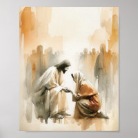Woman Touches Jesus - Digital Watercolor Jesus
