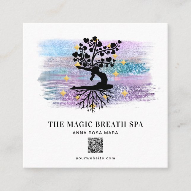 ** Woman Tree of Life Yoga Meditation Reiki  Square Business Card (Front)