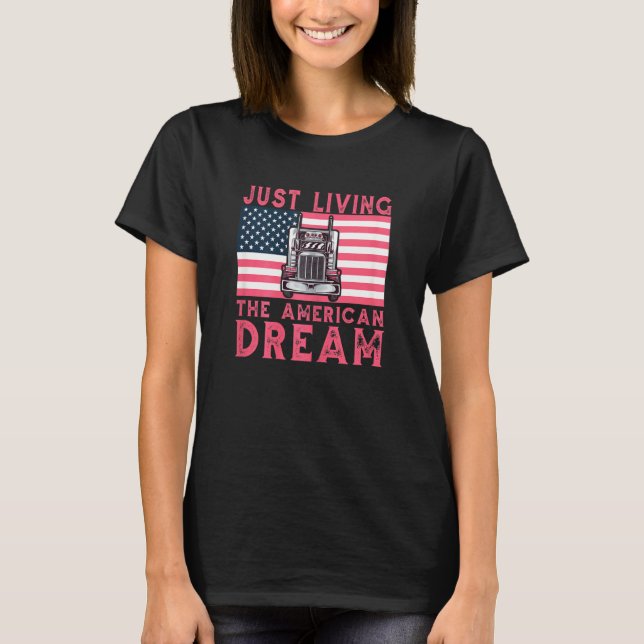 Woman Trucker Usa Flag For Girl Truck Driver Ameri T-Shirt (Front)
