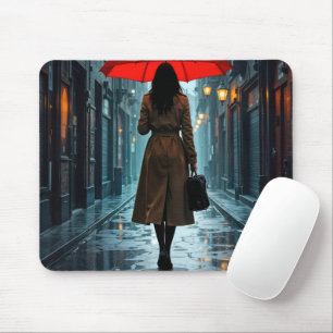 Woman Under a Red Umbrella With Briefcase Mouse Pad