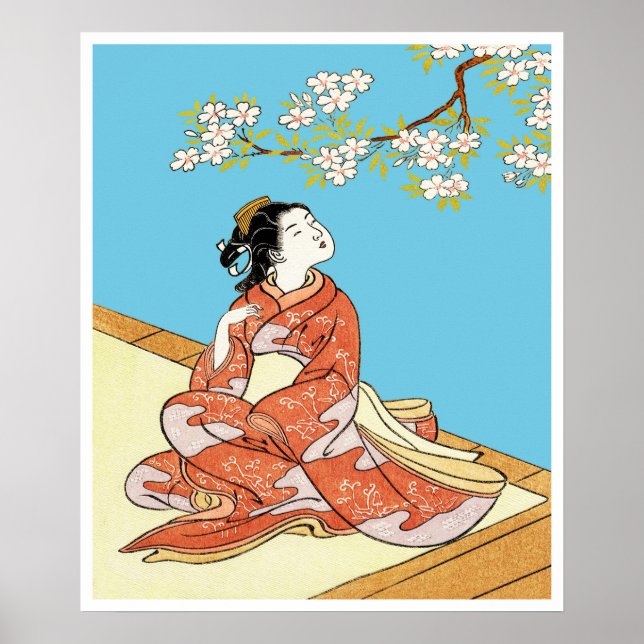 Woman Under Cherry Blossoms Poster (Front)