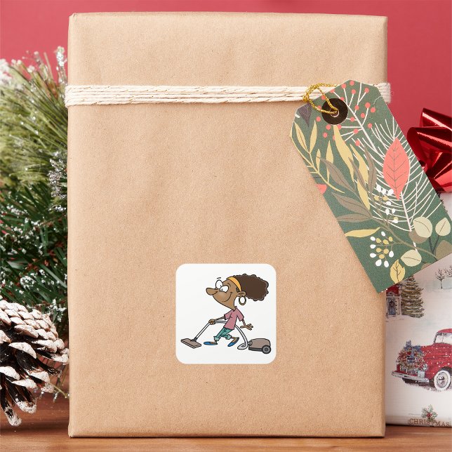 Woman Vaccuming Square Sticker (Creator Uploaded)