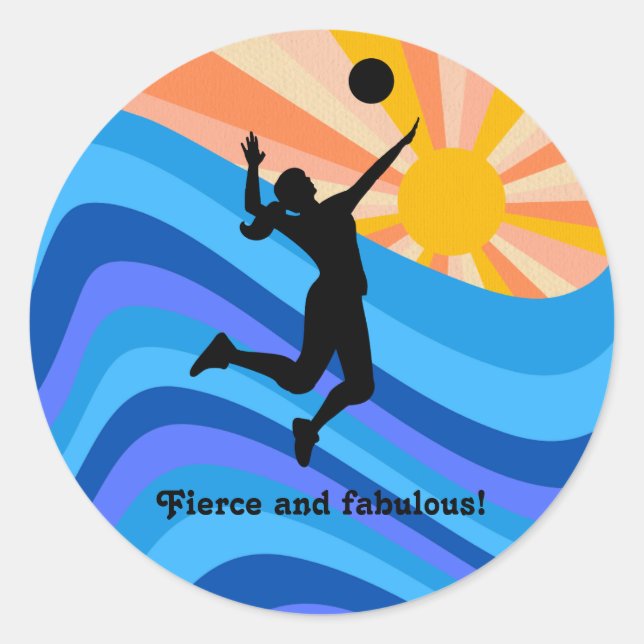 Woman Volleyball Player Beach Volleyball Classic Round Sticker (Front)
