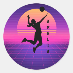 Woman Volleyball Player Beach Volleyball Classic Round Sticker