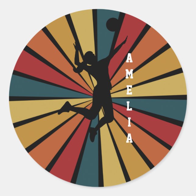 Woman Volleyball Player Beach Volleyball Classic Round Sticker (Front)