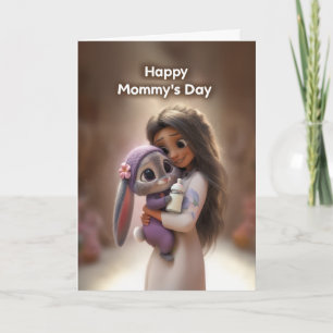 Woman w/ Baby Bunny in Purple: Happy Mommy's Day Card