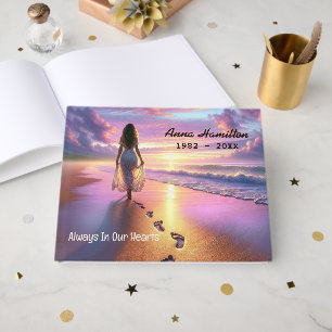 Woman Walking A Sunset Beach Guest Book