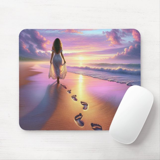 Woman Walking A Sunset Beach  Mouse Pad (With Mouse)