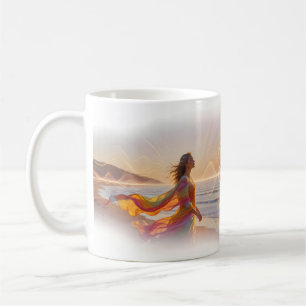 Woman Walking Beach Glowing Wave Energy Mug